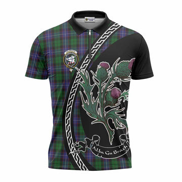 Galbraith Family Crest Tartan Zipper Polo Shirt Alba Thistle Inspired