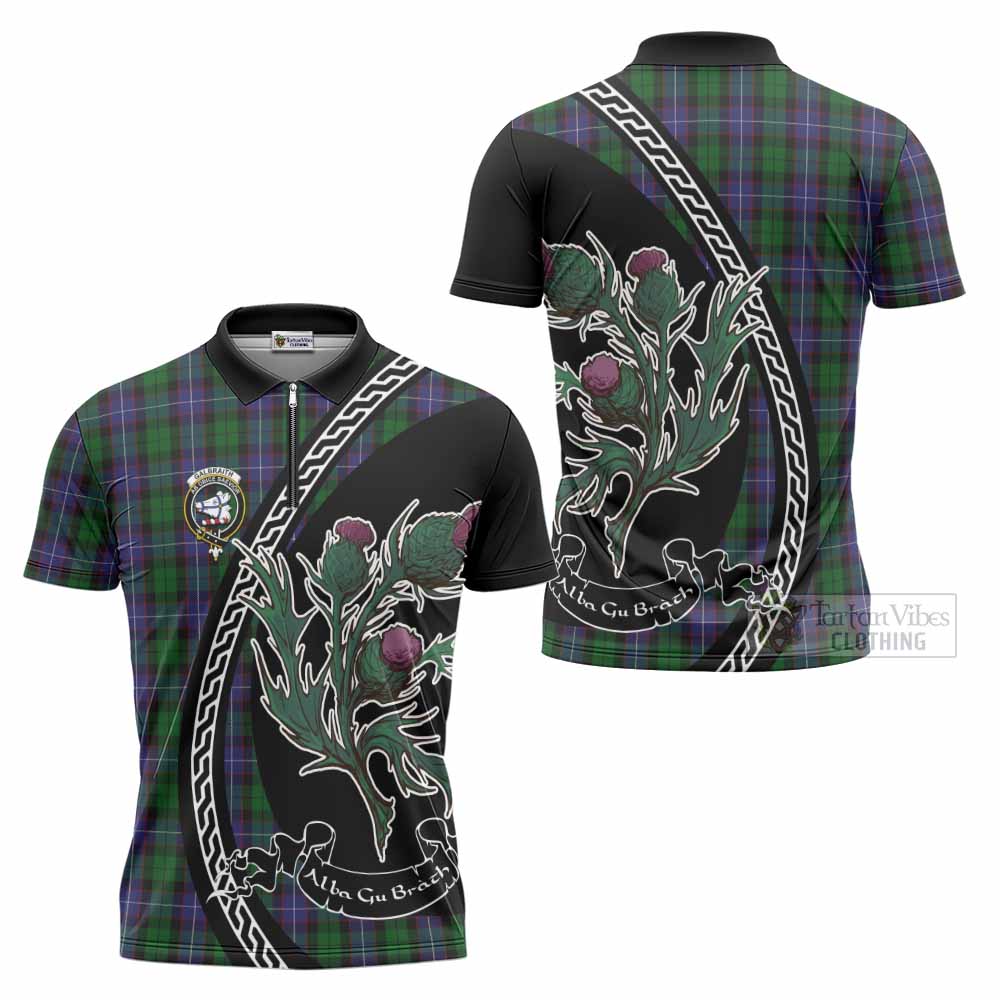 Galbraith Family Crest Tartan Zipper Polo Shirt Alba Thistle Inspired - Tartan Vibes Clothing