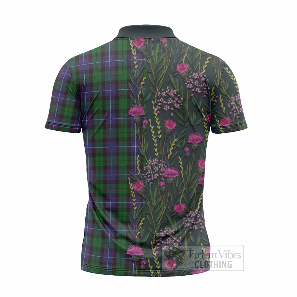 Galbraith Family Crest Tartan Zipper Polo Shirt Scottish Thistle Flower Pattern Half Style - Tartan Vibes Clothing
