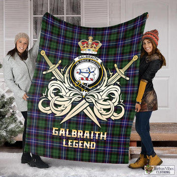 Galbraith Modern Tartan Blanket with Clan Crest and the Golden Sword of Courageous Legacy
