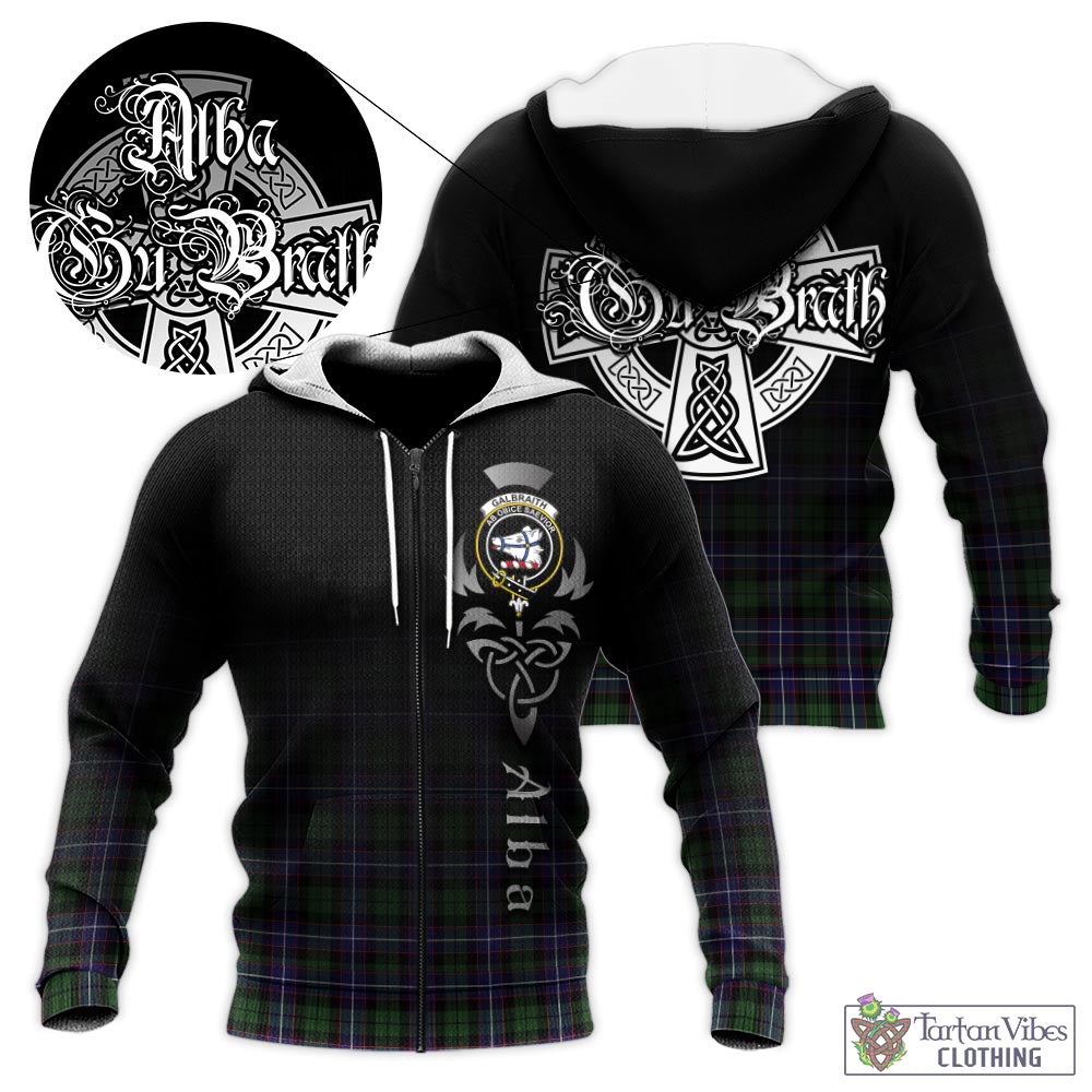 Tartan Vibes Clothing Galbraith Modern Tartan Knitted Hoodie Featuring Alba Gu Brath Family Crest Celtic Inspired