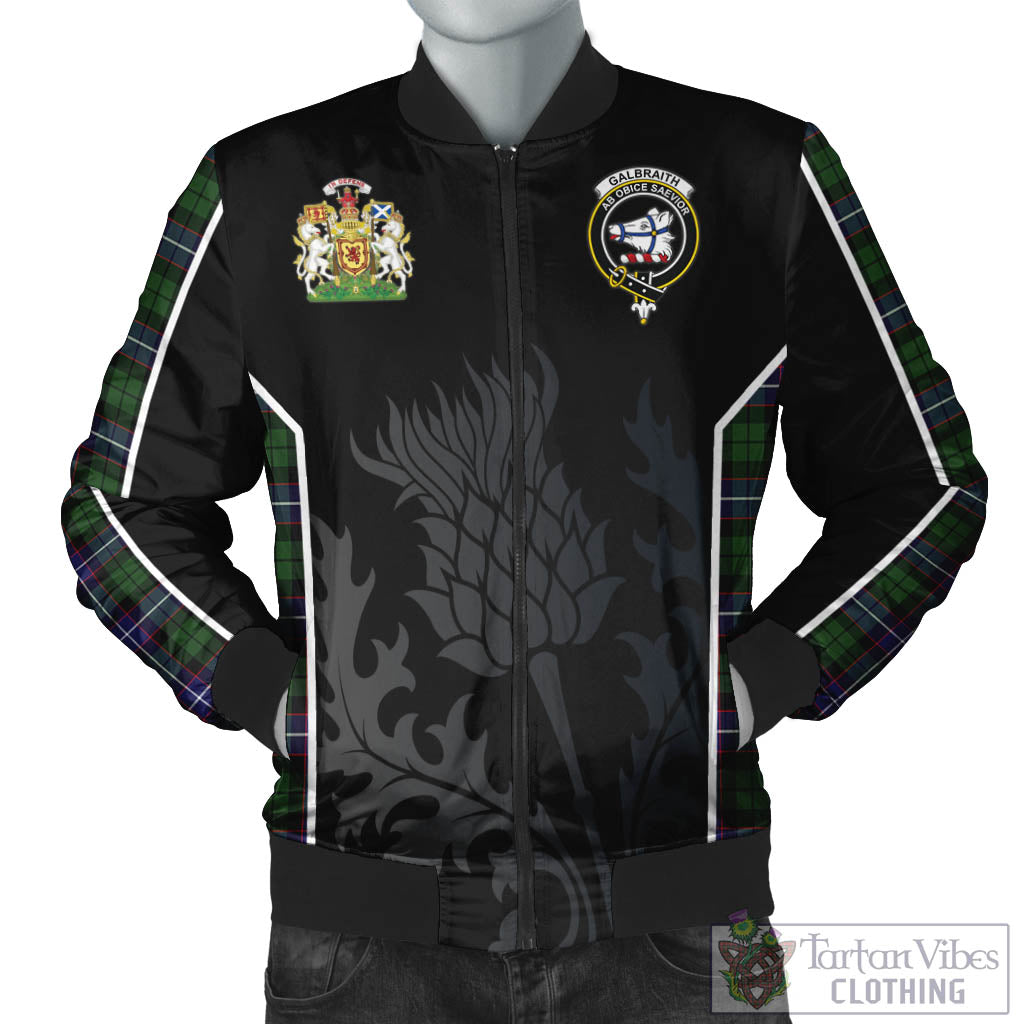 Tartan Vibes Clothing Galbraith Modern Tartan Bomber Jacket with Family Crest and Scottish Thistle Vibes Sport Style