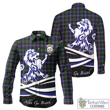 Galbraith Modern Tartan Long Sleeve Button Up Shirt with Alba Gu Brath Regal Lion Emblem