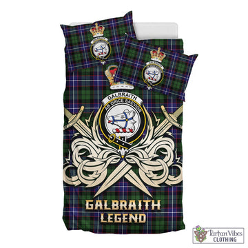 Galbraith Modern Tartan Bedding Set with Clan Crest and the Golden Sword of Courageous Legacy