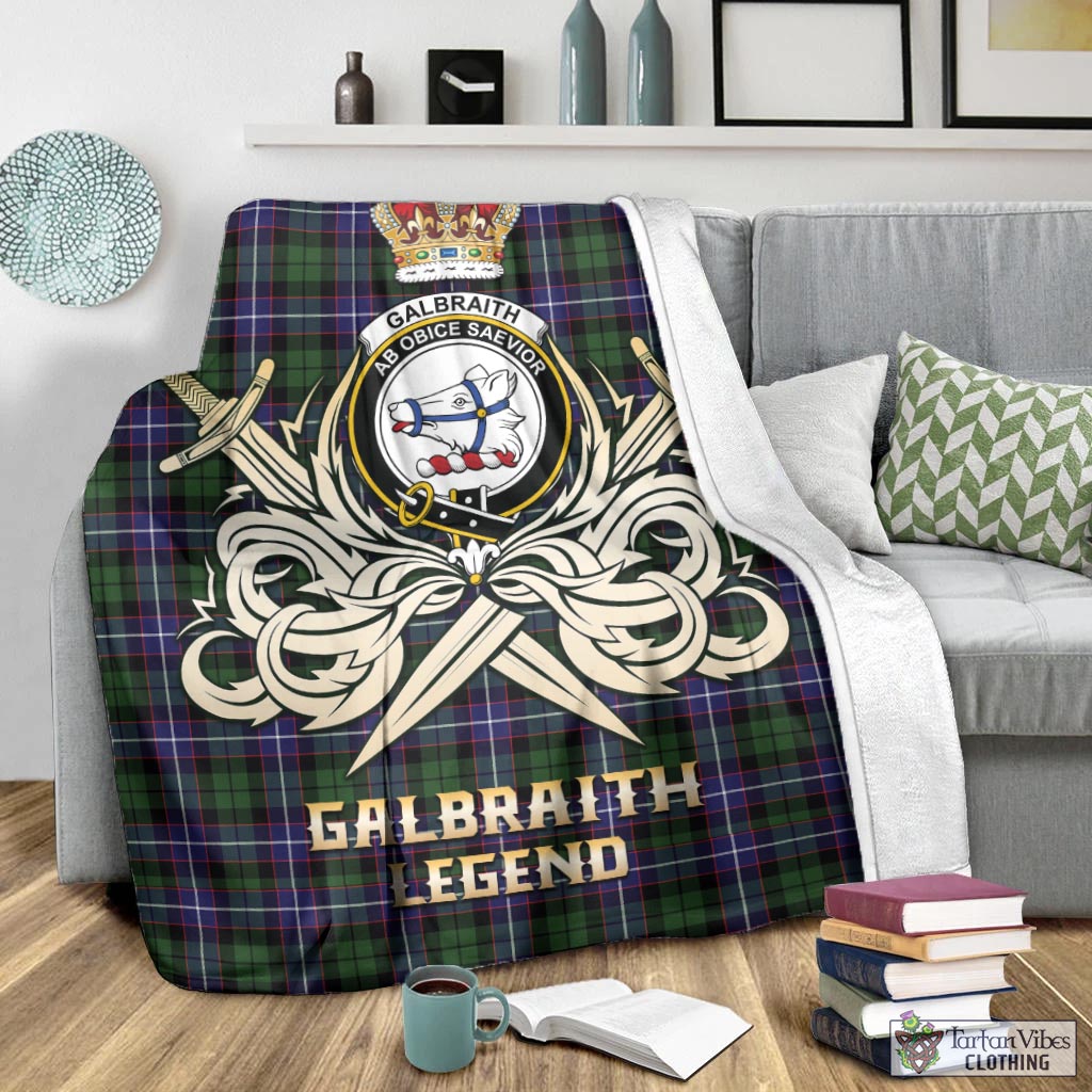 Tartan Vibes Clothing Galbraith Modern Tartan Blanket with Clan Crest and the Golden Sword of Courageous Legacy