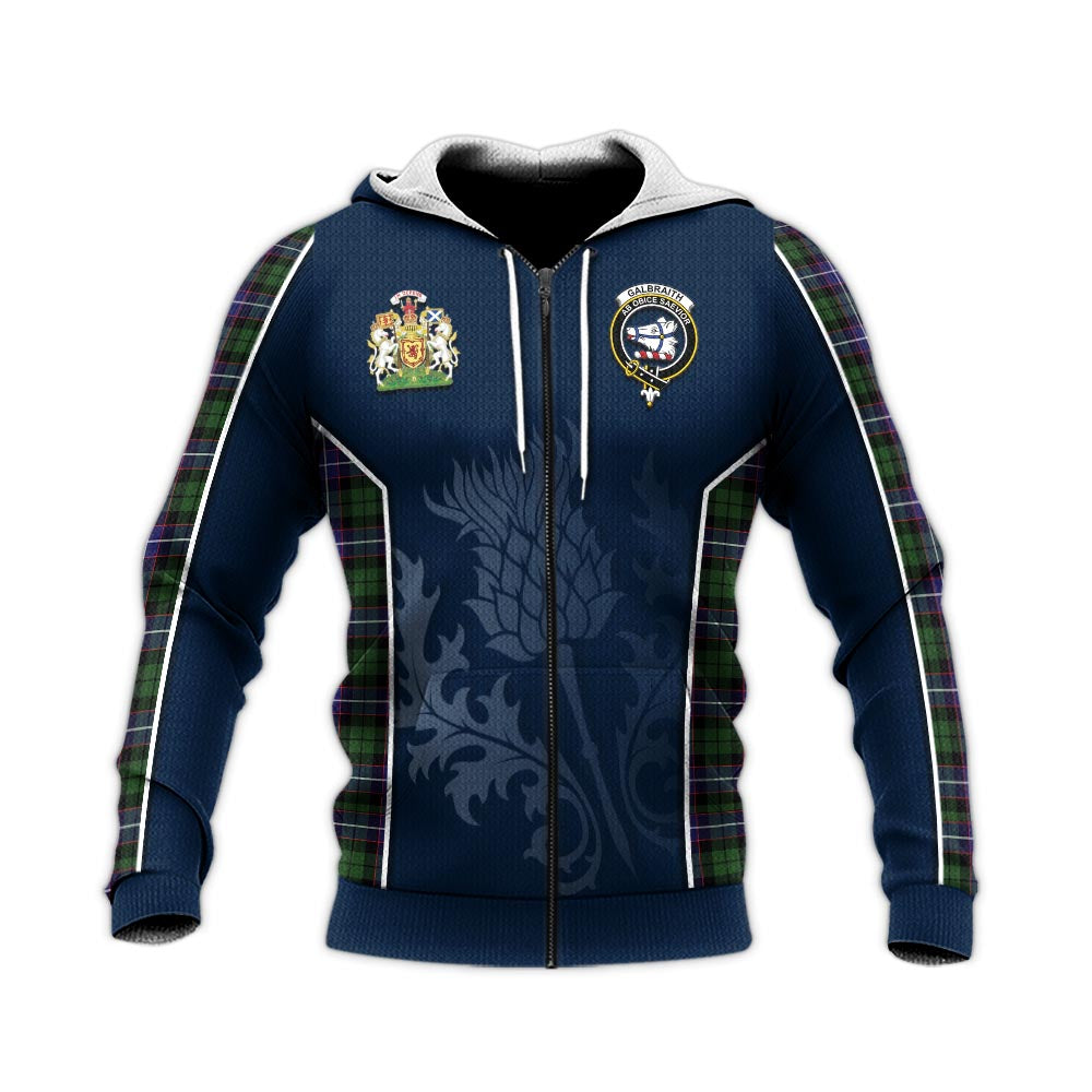 Tartan Vibes Clothing Galbraith Modern Tartan Knitted Hoodie with Family Crest and Scottish Thistle Vibes Sport Style