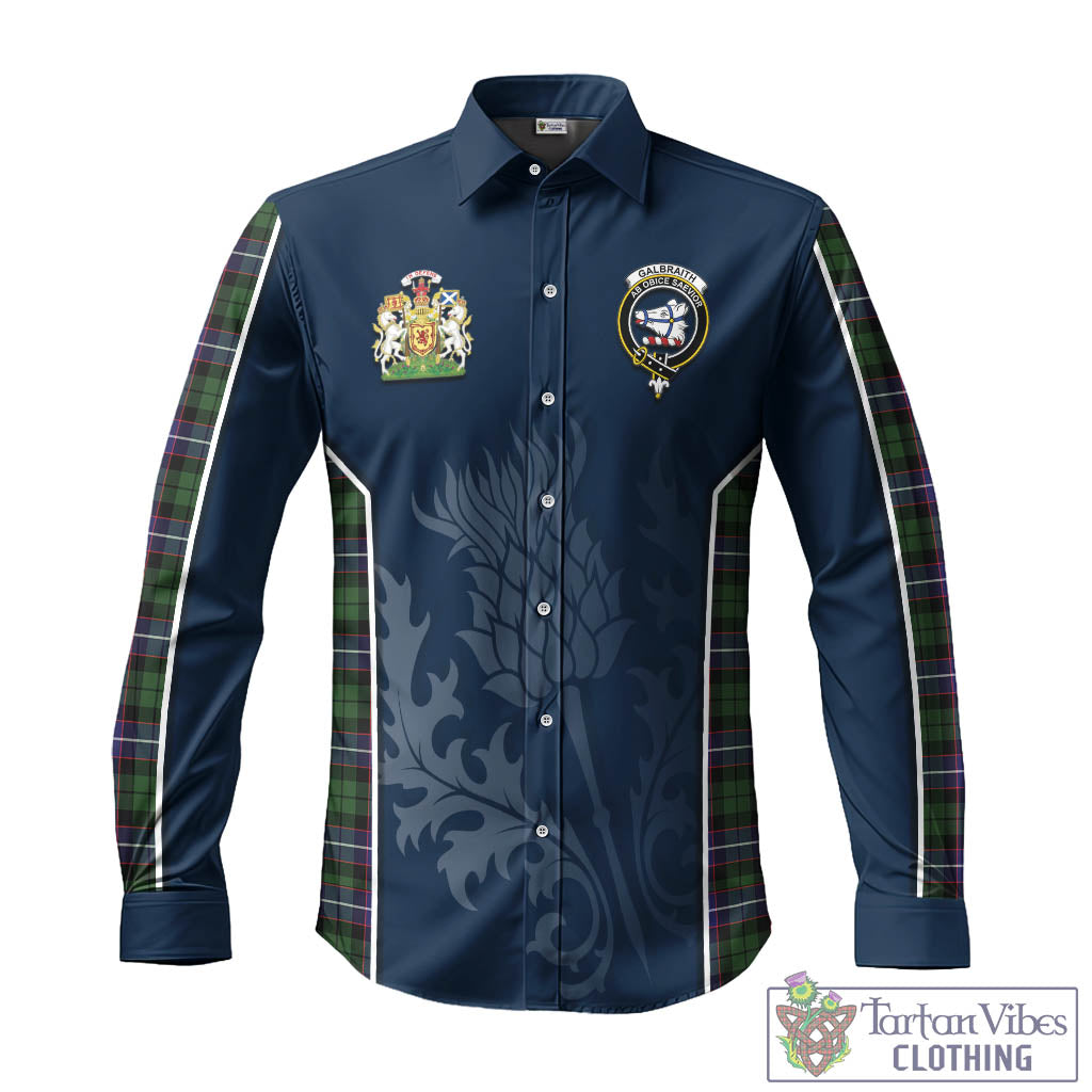 Tartan Vibes Clothing Galbraith Modern Tartan Long Sleeve Button Up Shirt with Family Crest and Scottish Thistle Vibes Sport Style