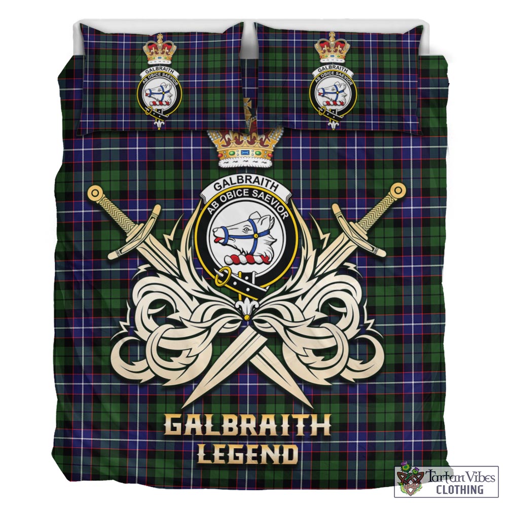 Tartan Vibes Clothing Galbraith Modern Tartan Bedding Set with Clan Crest and the Golden Sword of Courageous Legacy