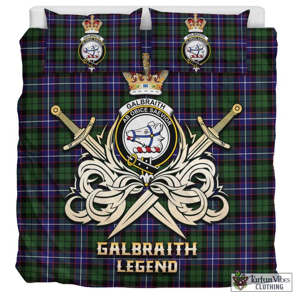 Tartan Vibes Clothing Galbraith Modern Tartan Bedding Set with Clan Crest and the Golden Sword of Courageous Legacy