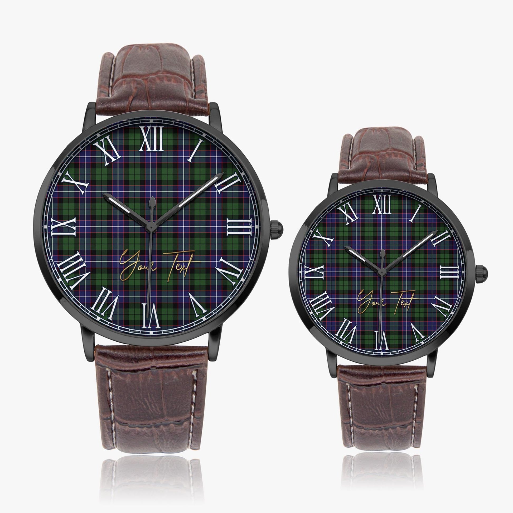 Galbraith Modern Tartan Personalized Your Text Leather Trap Quartz Watch Ultra Thin Black Case With Brown Leather Strap - Tartanvibesclothing