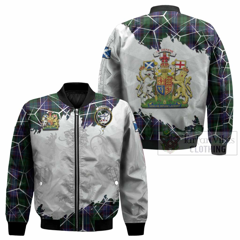 Galbraith Tartan Bomber Jacket with Family Crest and Lion Rampant Grunge Style