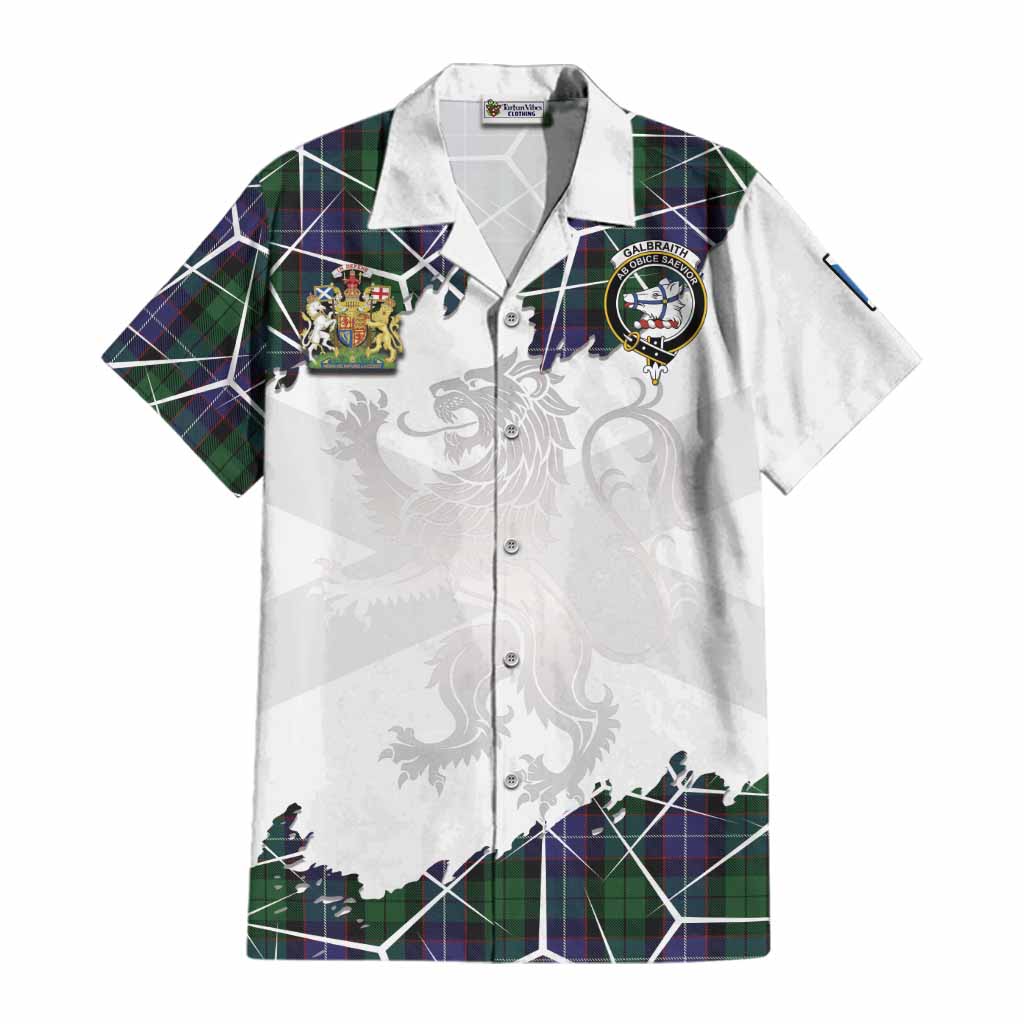 Galbraith Tartan Cotton Hawaiian Shirt with Family Crest and Lion Rampant Grunge Style