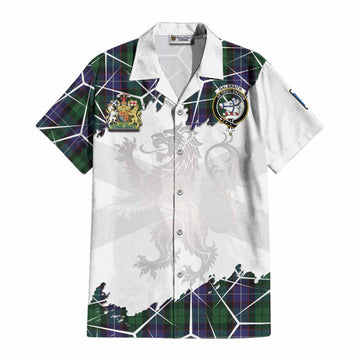 Galbraith Tartan Cotton Hawaiian Shirt with Family Crest and Lion Rampant Grunge Style