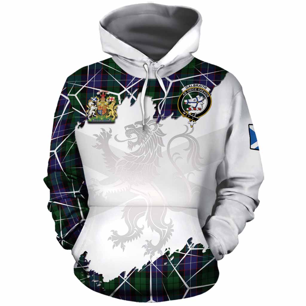 Galbraith Tartan Cotton Hoodie with Family Crest and Lion Rampant Grunge Style