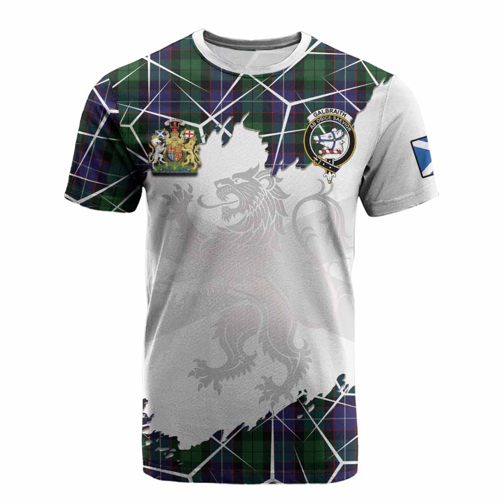 Galbraith Tartan Cotton T-shirt with Family Crest and Lion Rampant Grunge Style