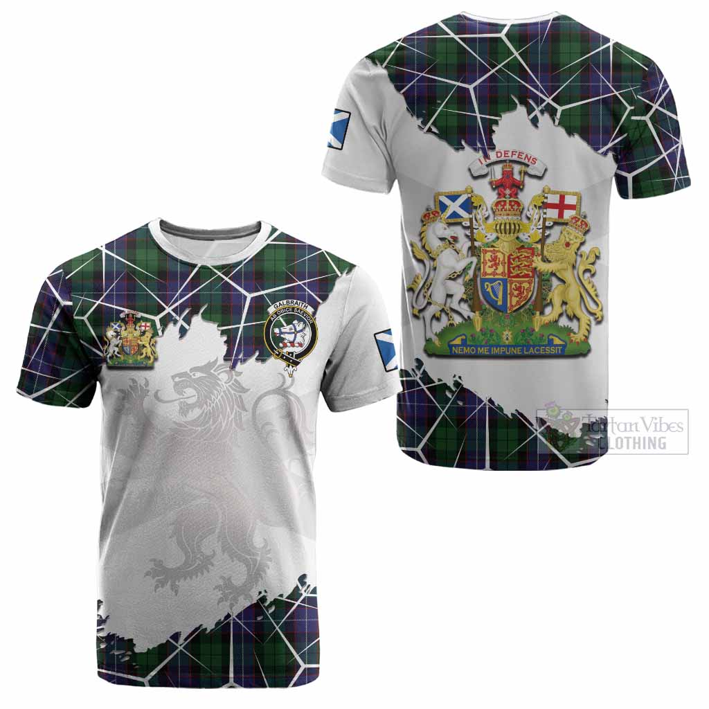 Galbraith Tartan Cotton T-shirt with Family Crest and Lion Rampant Grunge Style