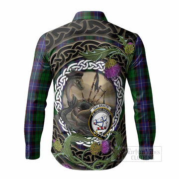Galbraith Tartan Crest Bagpipe Nessie Long Sleeve Button Shirts Scottish Loch Ness Monster Celtic Thistle
