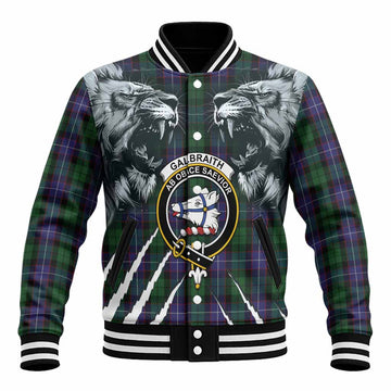 Galbraith Tartan Crest Baseball Jacket Ferocious Lion Style