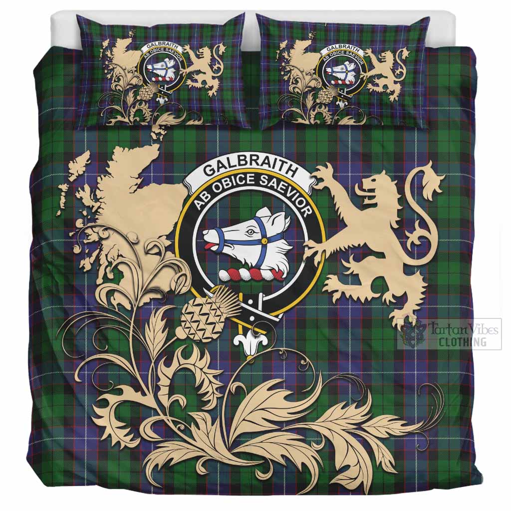 Galbraith Tartan Crest Bedding Set with Scottish Iconic Symbols 