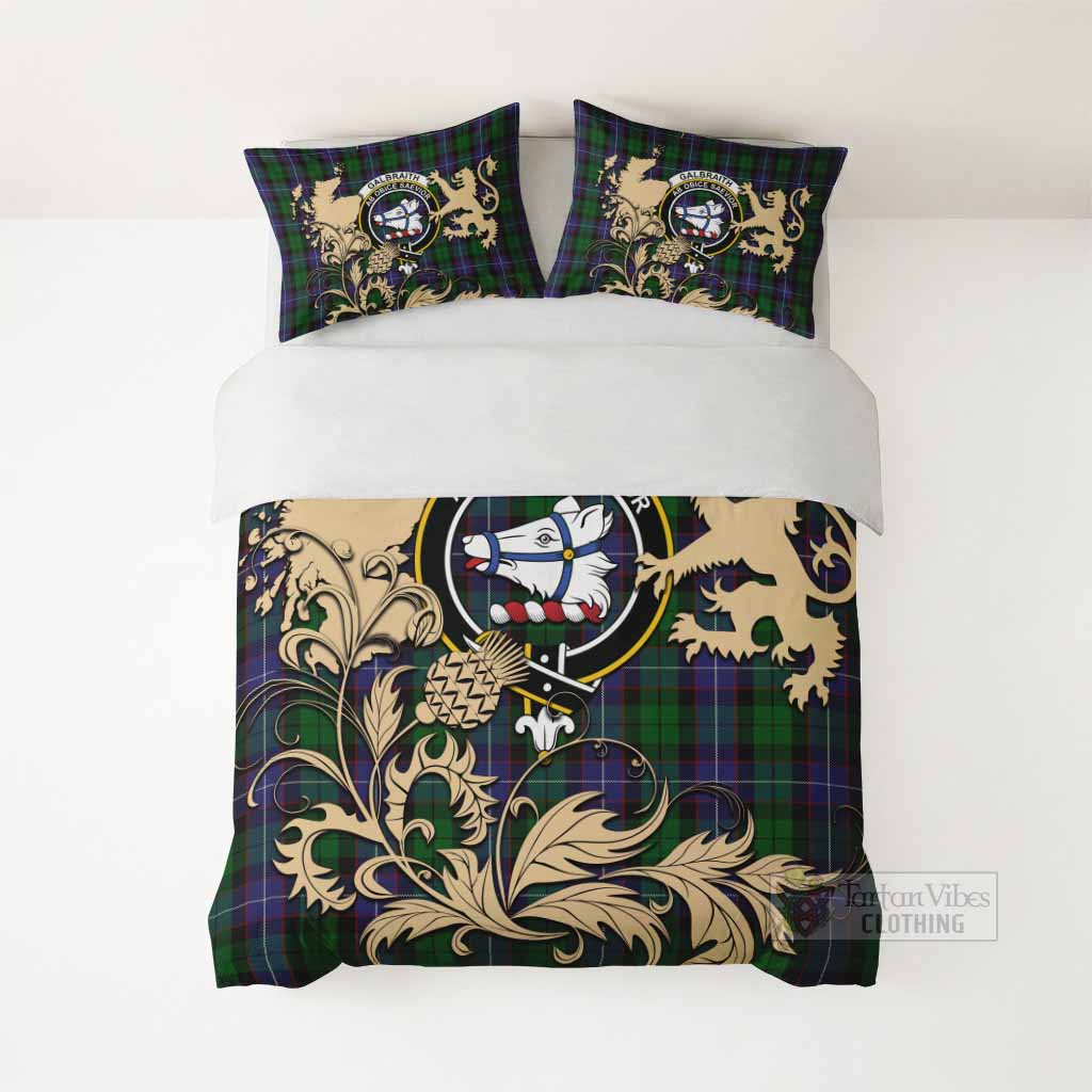 Galbraith Tartan Crest Bedding Set with Scottish Iconic Symbols 
