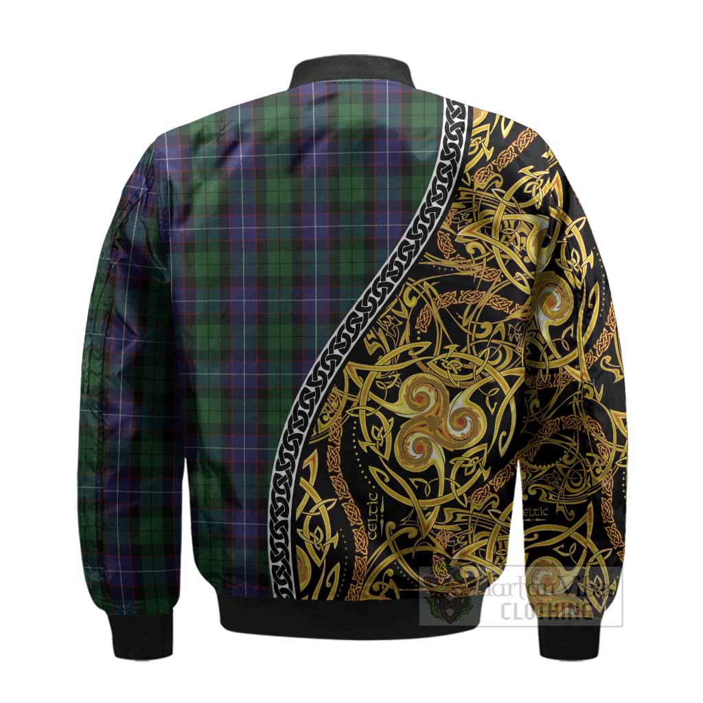 Galbraith Tartan Crest Bomber Jacket Celtic Knot and Triple Trickle Spiral Symbols