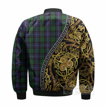Galbraith Tartan Crest Bomber Jacket Celtic Knot and Triple Trickle Spiral Symbols