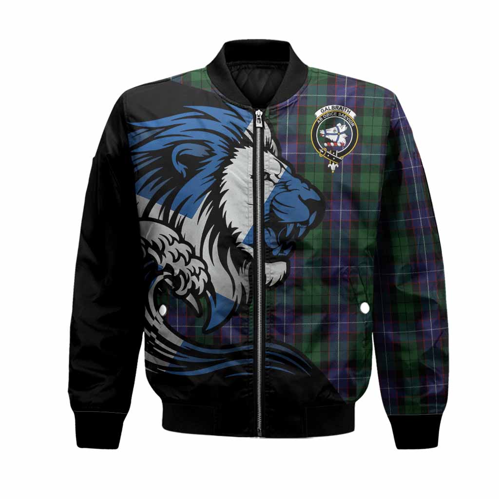 Galbraith Tartan Crest Bomber Jacket Scottish Golden Lions Wave Flow