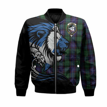 Galbraith Tartan Crest Bomber Jacket Scottish Golden Lions Wave Flow