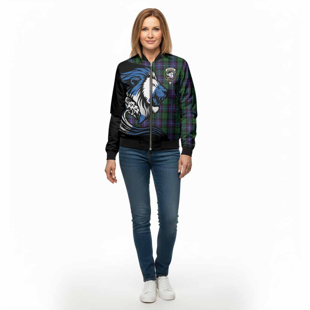 Galbraith Tartan Crest Bomber Jacket Scottish Golden Lions Wave Flow