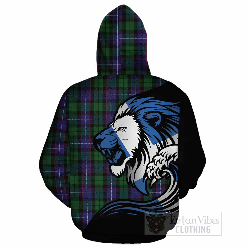 Galbraith Tartan Crest Cotton Hoodie Scottish Golden Lions Wave Flow