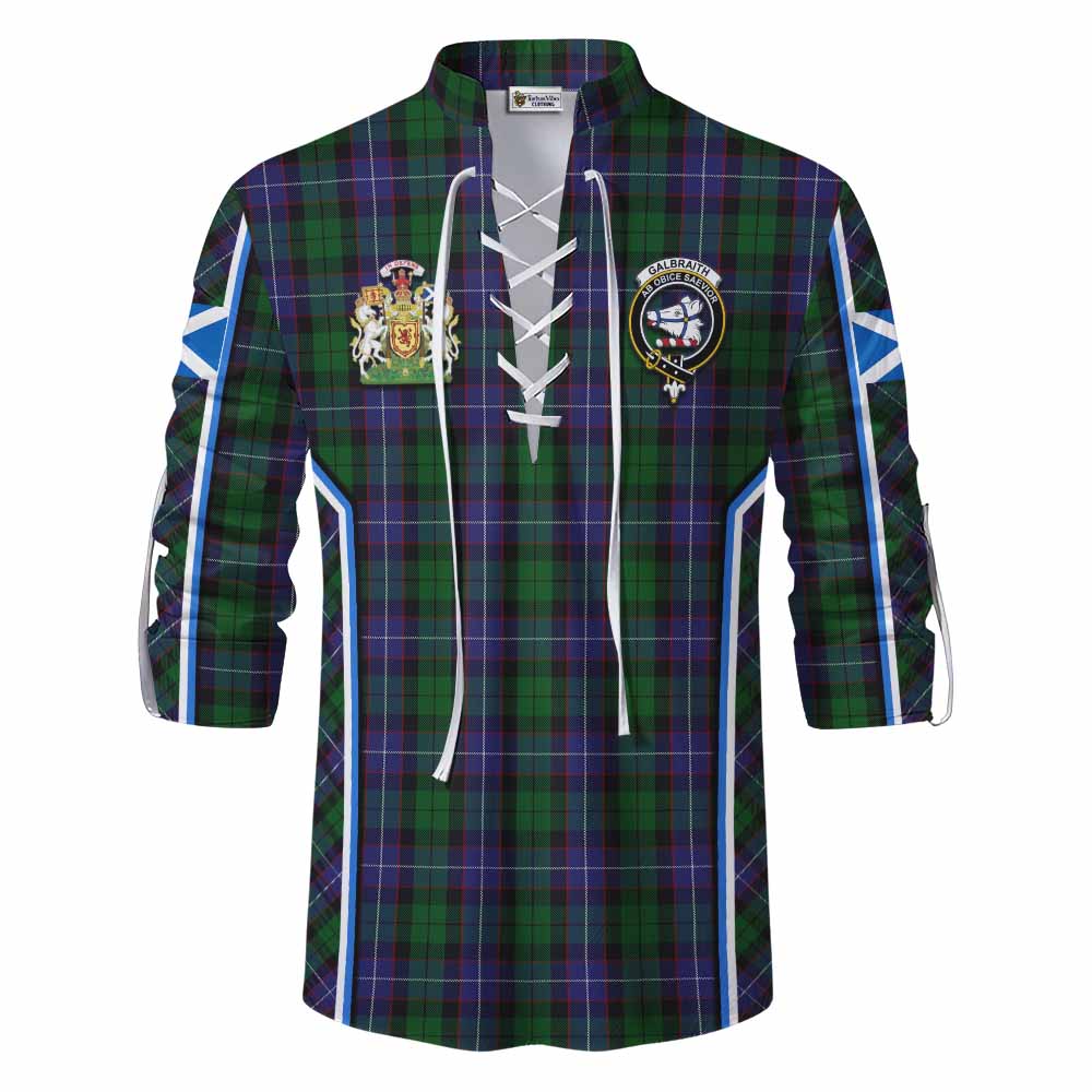 Galbraith Tartan Crest Ghillie Kilt Shirt Scotland Coat of Arm Flag Style - Tartan Vibes Clothing