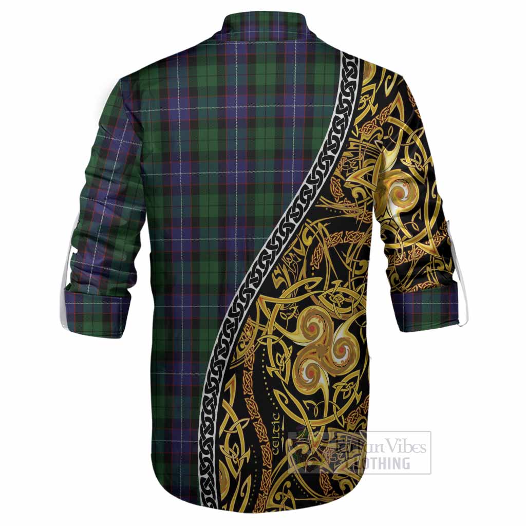 Galbraith Tartan Crest Ghillie Shirt Celtic Knot and Triple Trickle Spiral Symbols