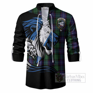 Galbraith Tartan Crest Ghillie Shirt Scottish Golden Lions Wave Flow