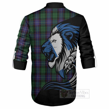 Galbraith Tartan Crest Ghillie Shirt Scottish Golden Lions Wave Flow