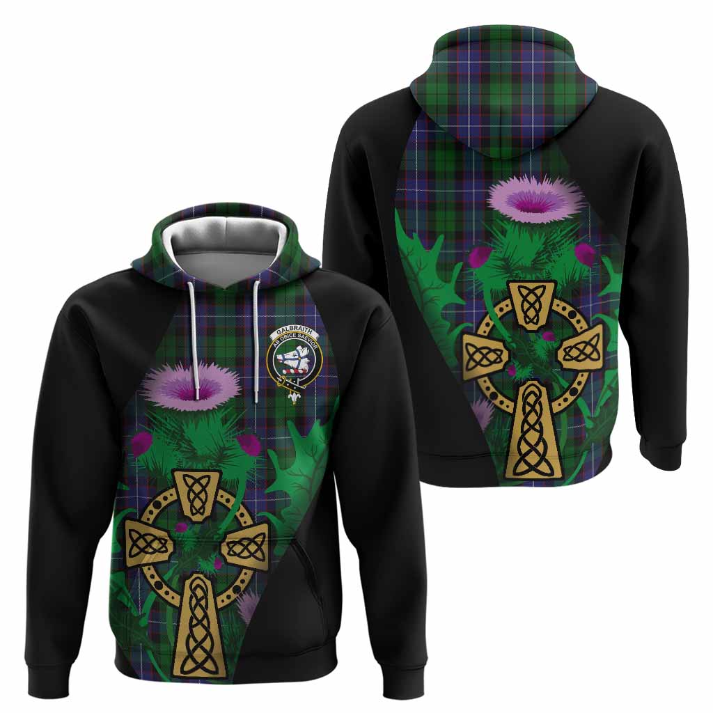 Galbraith Tartan Crest Hoodie Celtic Cross Thistle Flowers