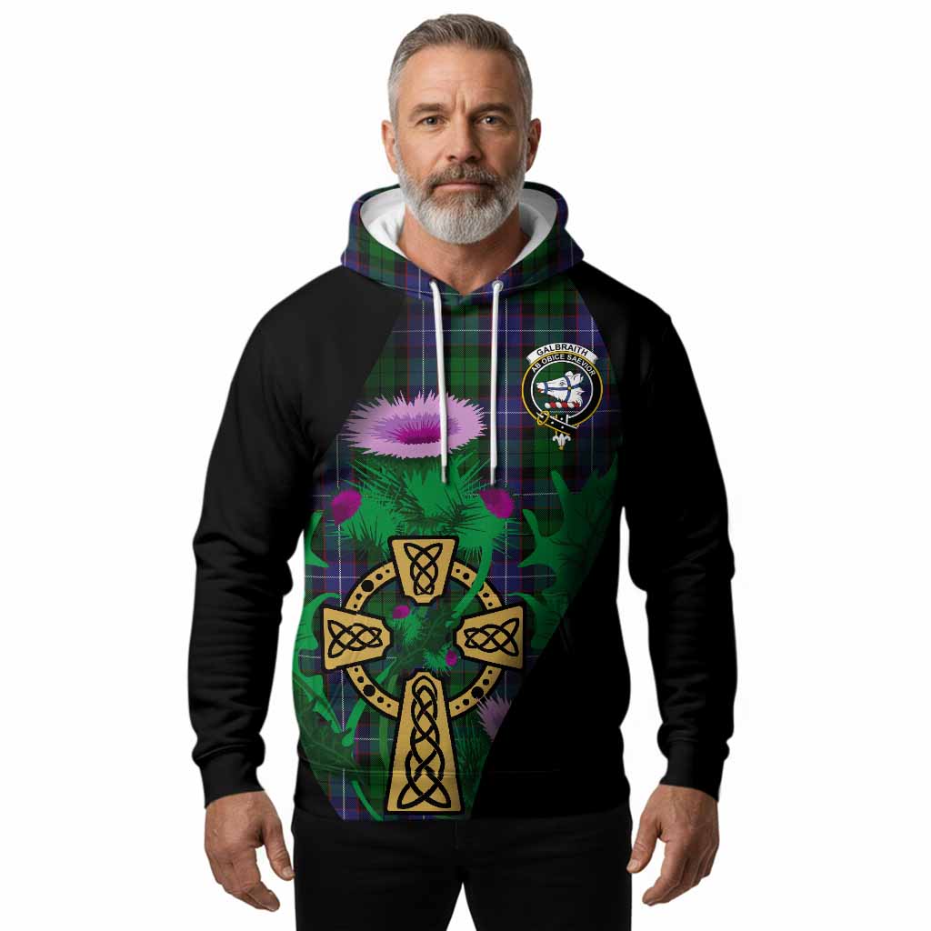 Galbraith Tartan Crest Hoodie Celtic Cross Thistle Flowers