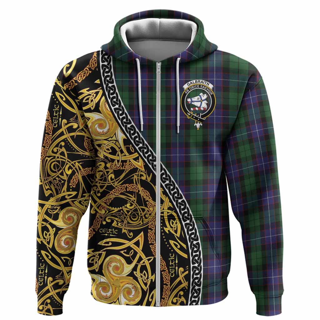 Galbraith Tartan Crest Hoodie Celtic Knot and Triple Trickle Spiral Symbols