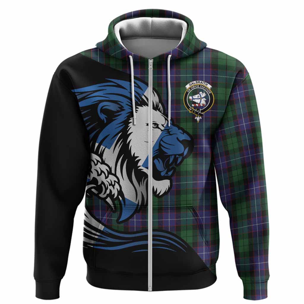Galbraith Tartan Crest Hoodie Scottish Golden Lions Wave Flow