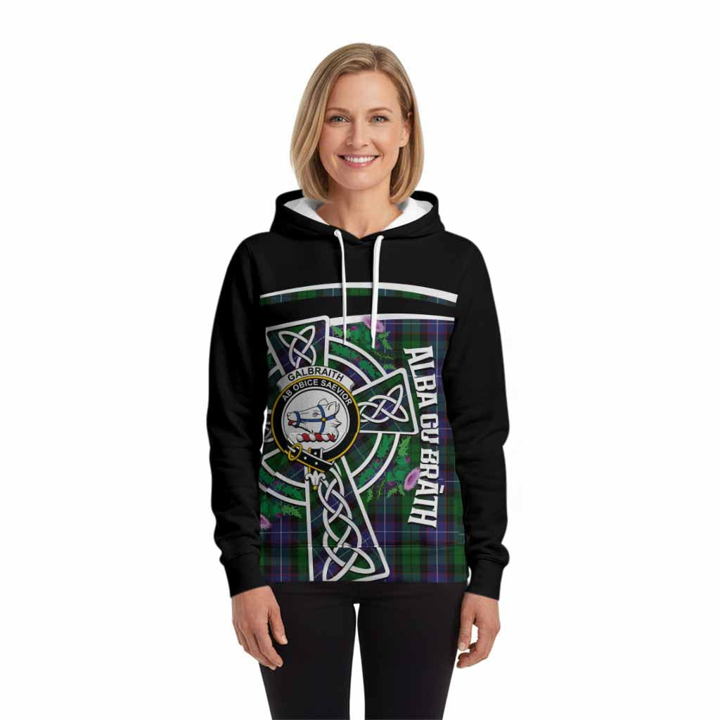 Galbraith Tartan Crest Hoodie Scottish Thistle Celtic Cross Alba Gu Brath
