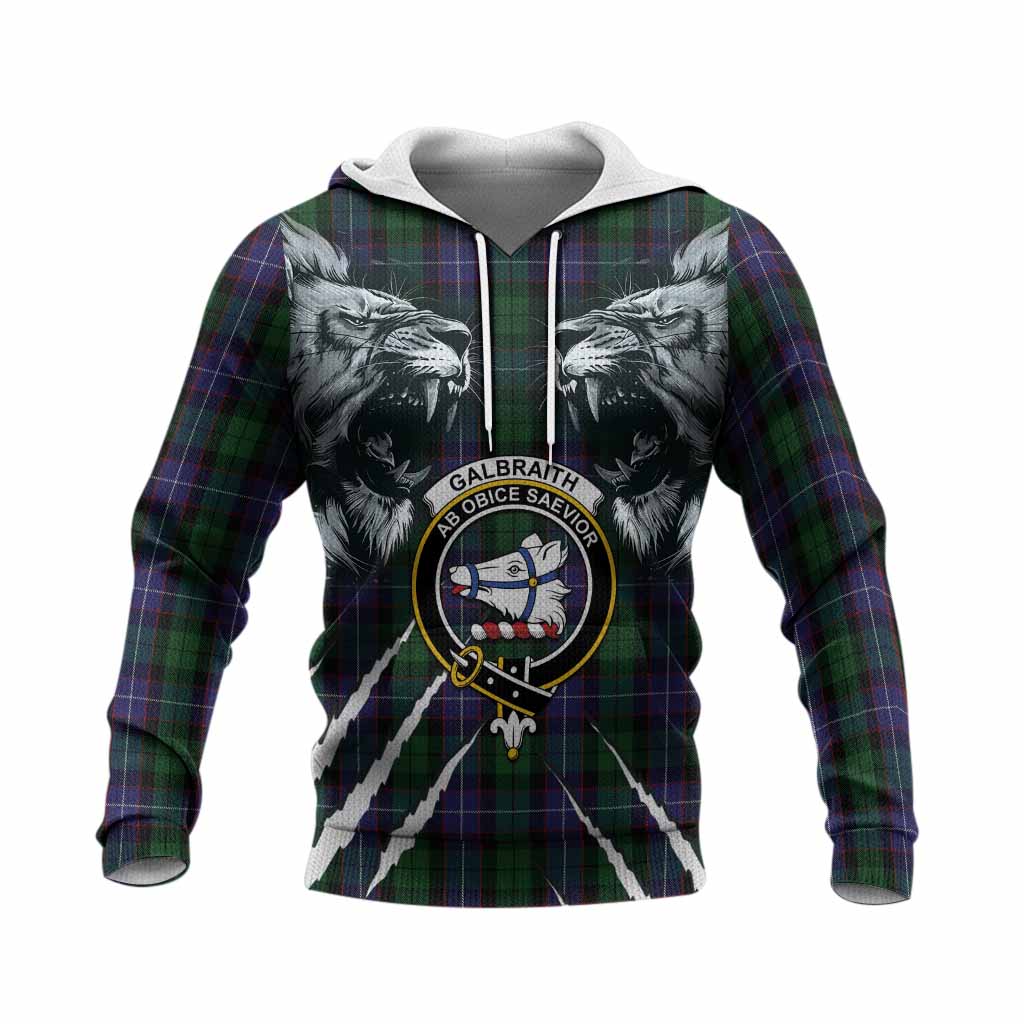 Galbraith Tartan Crest Knitted Hoodie Ferocious Lion Style
