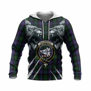 Galbraith Tartan Crest Knitted Hoodie Ferocious Lion Style