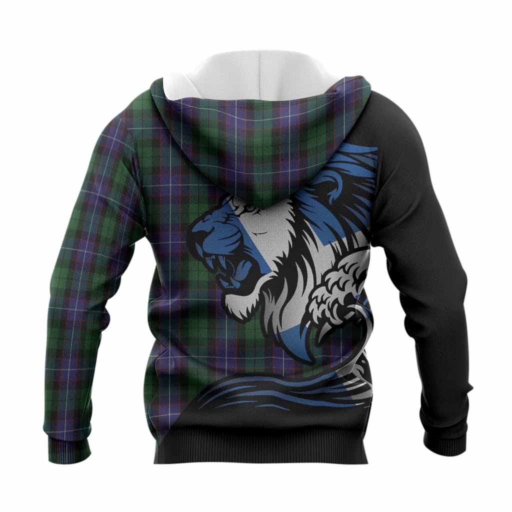 Galbraith Tartan Crest Knitted Hoodie Scottish Golden Lions Wave Flow