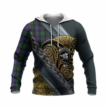 Galbraith Tartan Crest Knitted Hoodie Scottish Triskele Celtic