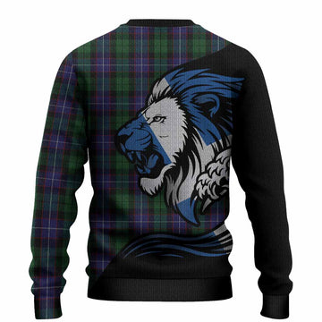 Galbraith Tartan Crest Knitted Sweater Scottish Golden Lions Wave Flow