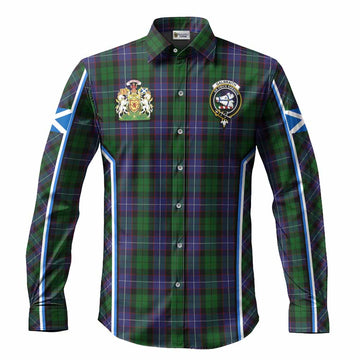 Galbraith Tartan Crest Long Sleeve Button Shirts Scotland Coat of Arm Flag Style