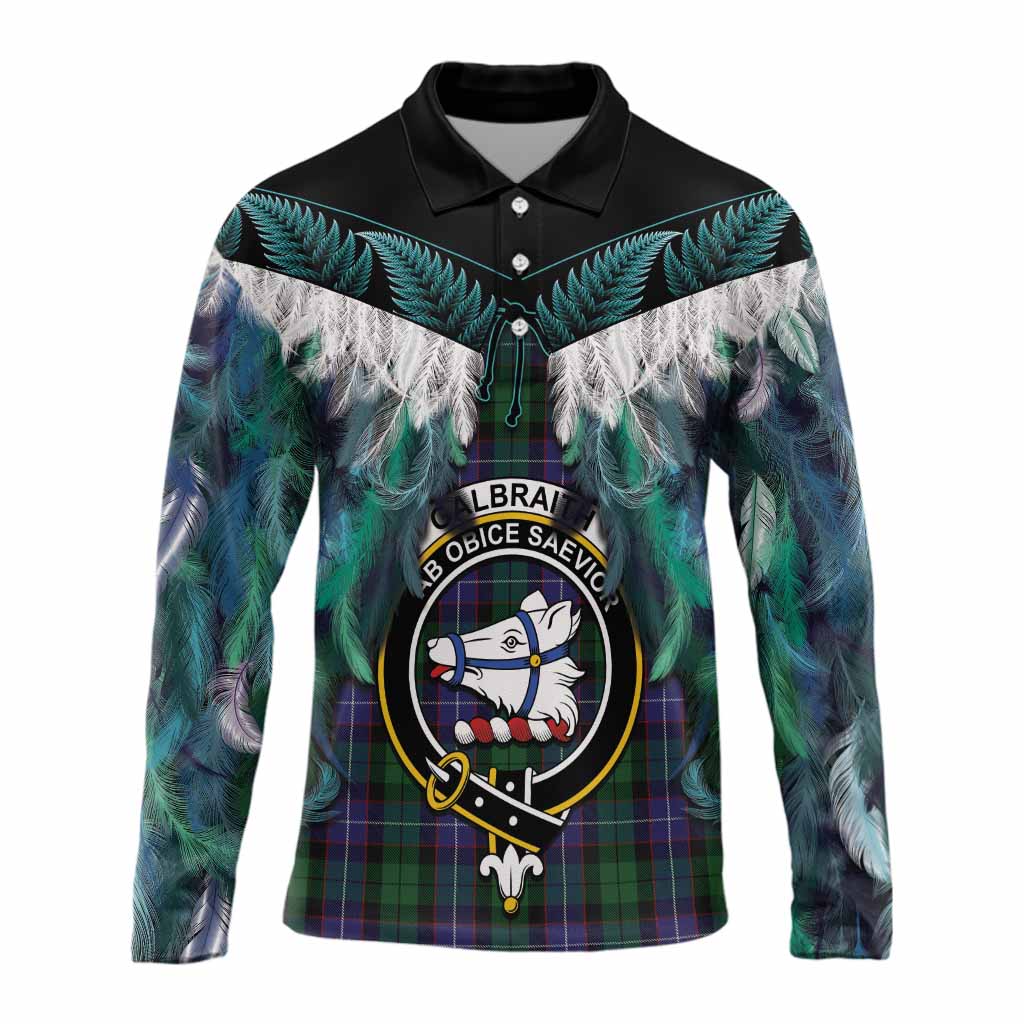 Galbraith Tartan Crest Long Sleeve Polo Shirt New Zealand Maori Korowai Cloak