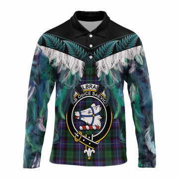 Galbraith Tartan Crest Long Sleeve Polo Shirt New Zealand Maori Korowai Cloak