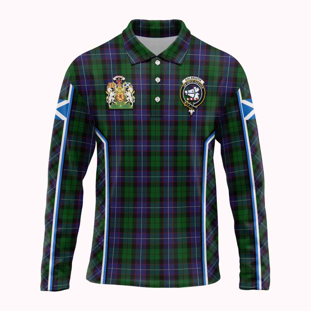 Galbraith Tartan Crest Long Sleeve Polo Shirt Scotland Coat of Arm Flag Style - Tartan Vibes Clothing