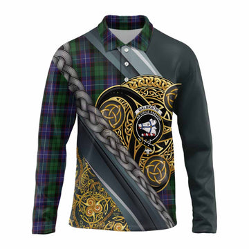 Galbraith Tartan Crest Long Sleeve Polo Shirt Scottish Triskele Celtic