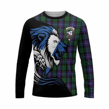 Galbraith Tartan Crest Long Sleeve T-Shirt Scottish Golden Lions Wave Flow